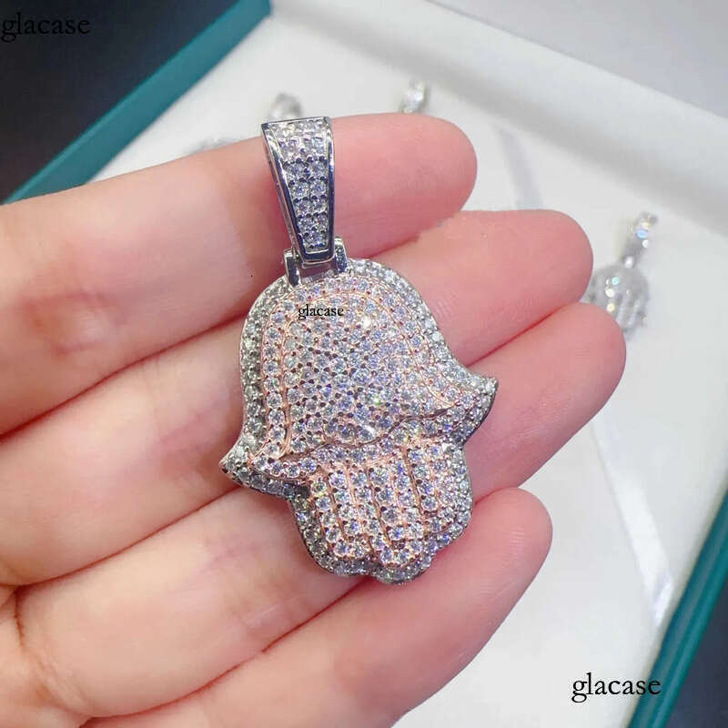 Hip Hop Jewelry Sterg Sier VVS Moissanite Iced Out Hamsa Hand Pendant for Men Pass Dias Tester with GRA Certificate