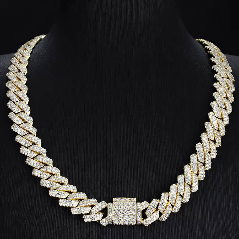 Hip Hop 925 Silver Moissanite Necklace 13mm VVS Iced Out Cuban Link Chain Passes Diamond Test