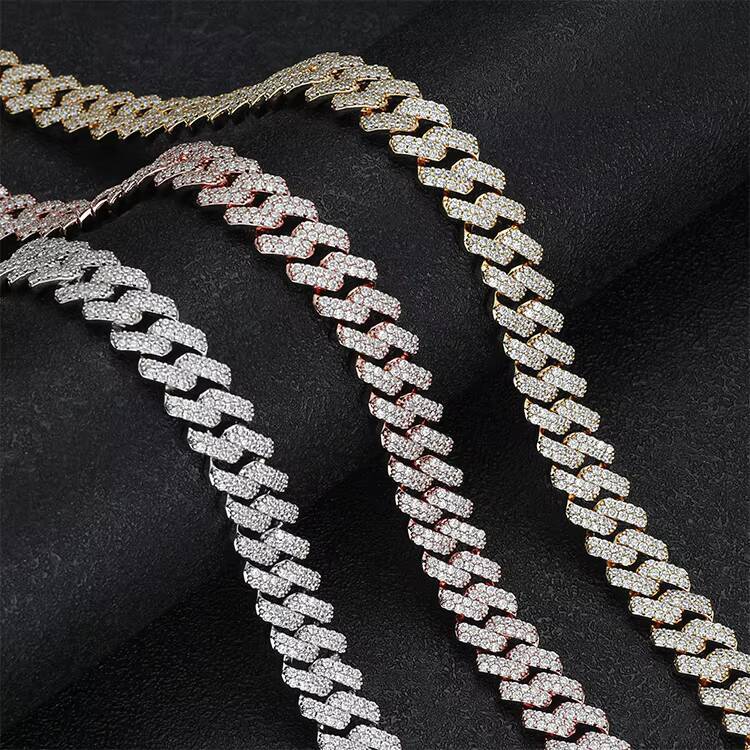 JWY Customized Trend Mens Iced Out Gold and Silver Plated Brass Miami Cuban Chains Necklace New Arrival with Moissanite for Parties