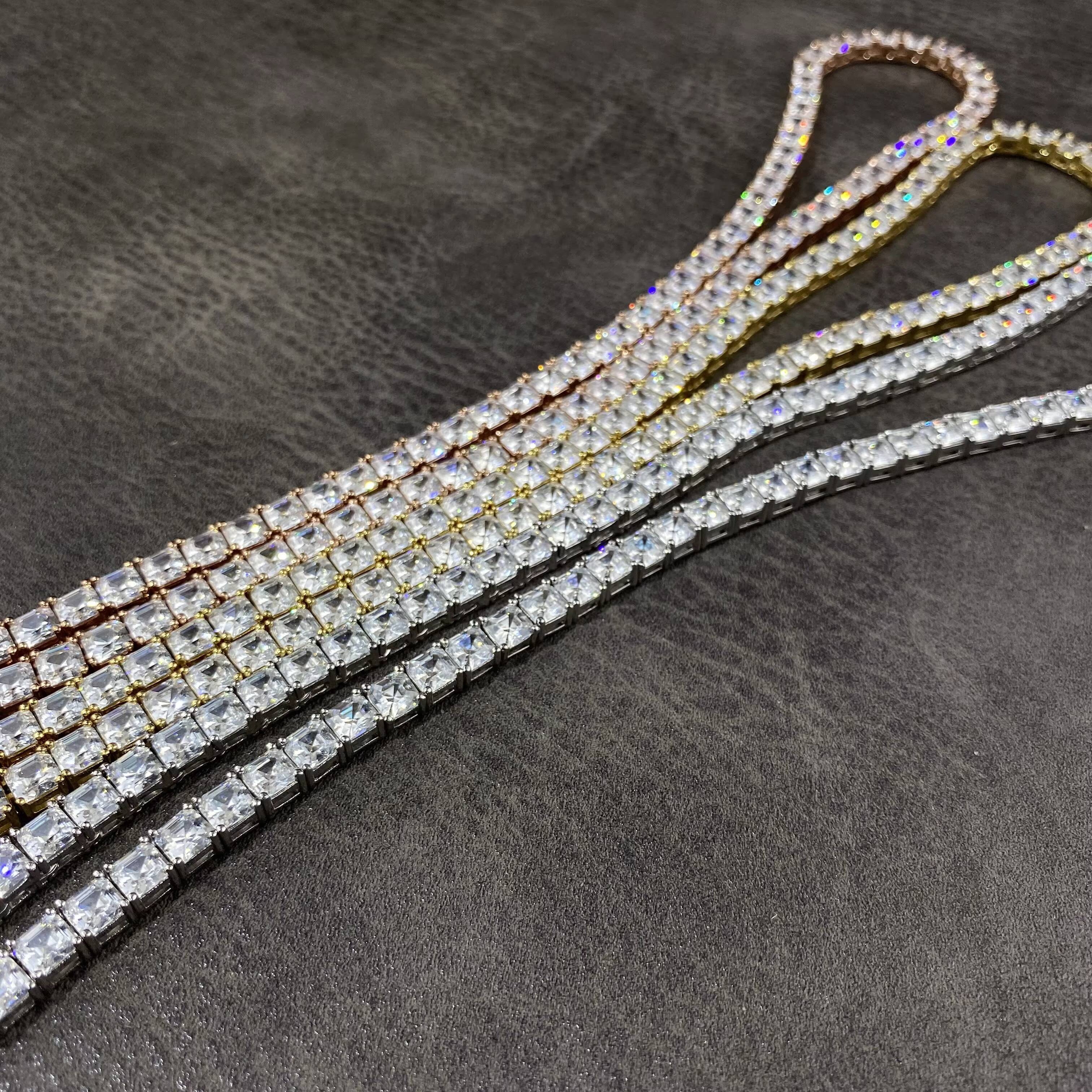 Customized Trend High Quality New Trendy Design HipHop Style Jewelry 4mm 5mm Iced Out Baguette Tennis Necklace Chain for Men