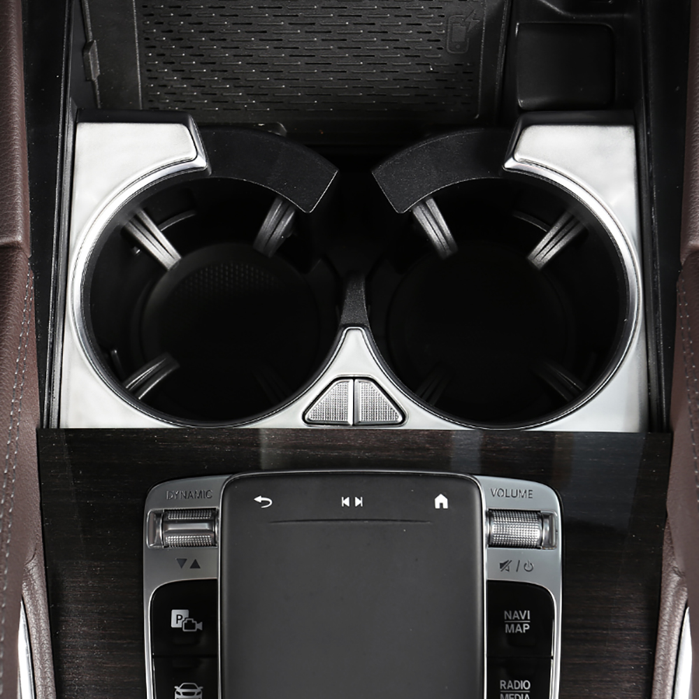 Car Carbon Fiber Stainless Steel Water Cup Holder Cover Decoration for Mercedes Benz GLE W167 & GLS X167 & GLE Coupe C167 2020-2025 Interior Upgrade A