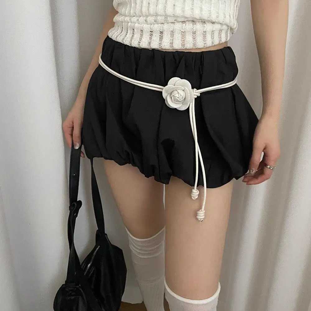 Fashion Flower Round Leather Thin Belt Women Fashion Decorative Knotted Waist Rope Bohemian Retro Knotted Waist Rope Thin Waist Chain D250925