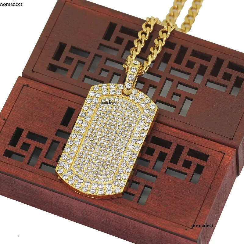 Mens Hip Hop Necklace Jewelry Full Rhinestone Iced Out Dog Tag Pendant Gold Necklaces For Men 29