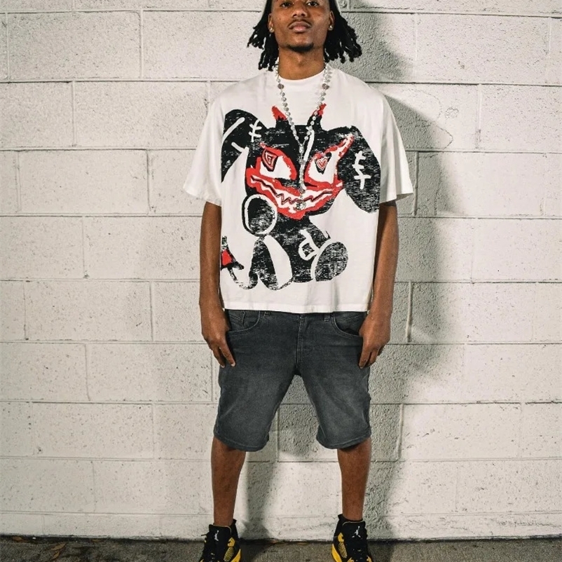 American Trendy Gothic Letter Pattern Printed Oversized T-Shirt Mens Y2K Street Hip-Hop Loose Retro Casual Round Neck Top Women 240429