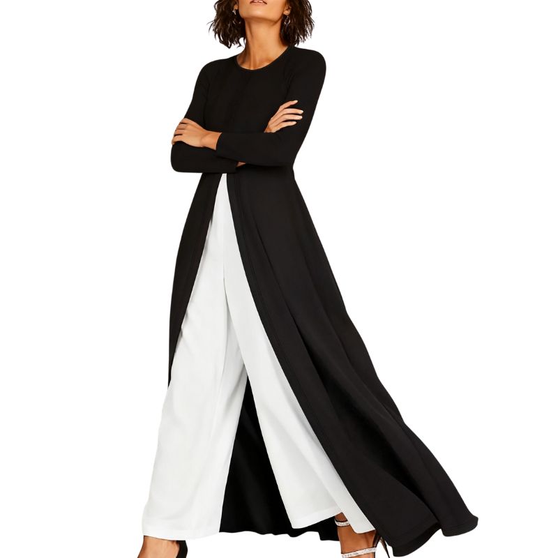 Elegant Womens Black Long-Sleeve Maxi Dress with Milk Silk Fabric-CF50763