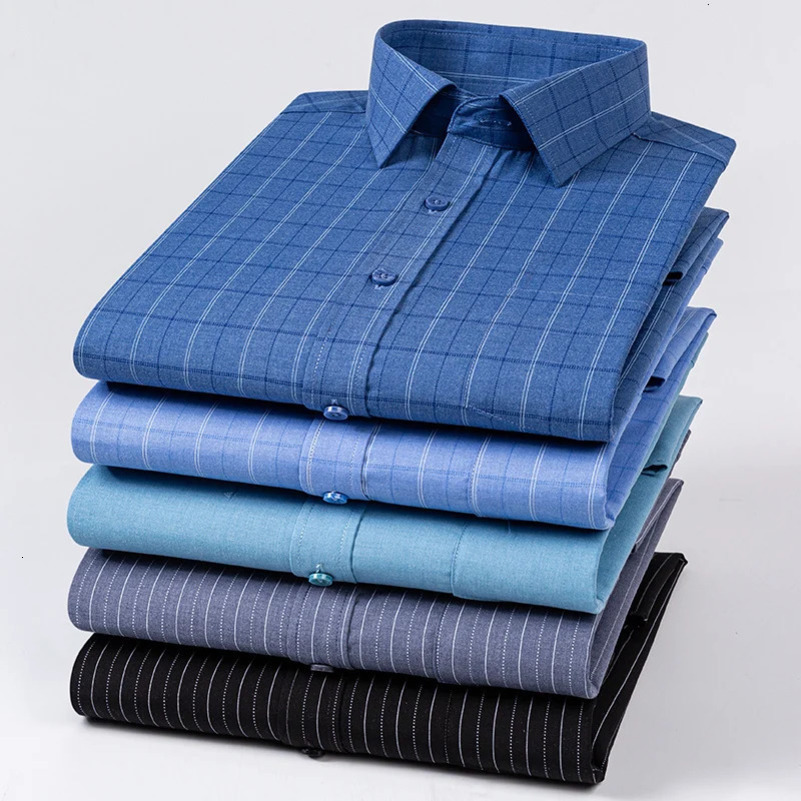 Mens Striped Shirt Long Sleeve Anti-Wrinkle Formal Soft Fashion Casual Business Pocket Office Shirts Men Clothing 4XL 5XL 250520