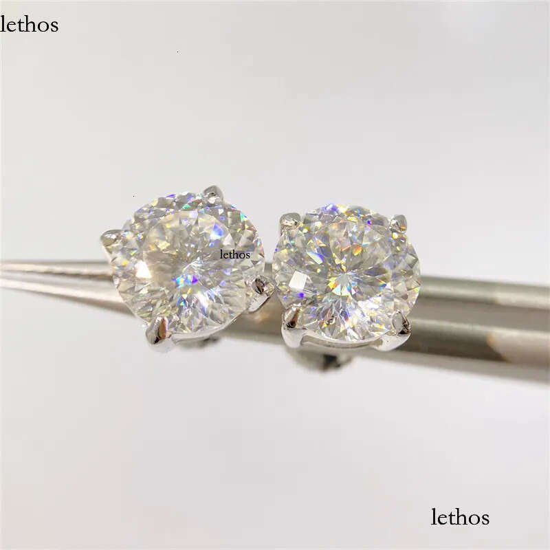 America And European Fashion Sterling Sier Gold Plated Bling Moissanite Dia Round Studs Earrings Nice Jewelry Gift bf