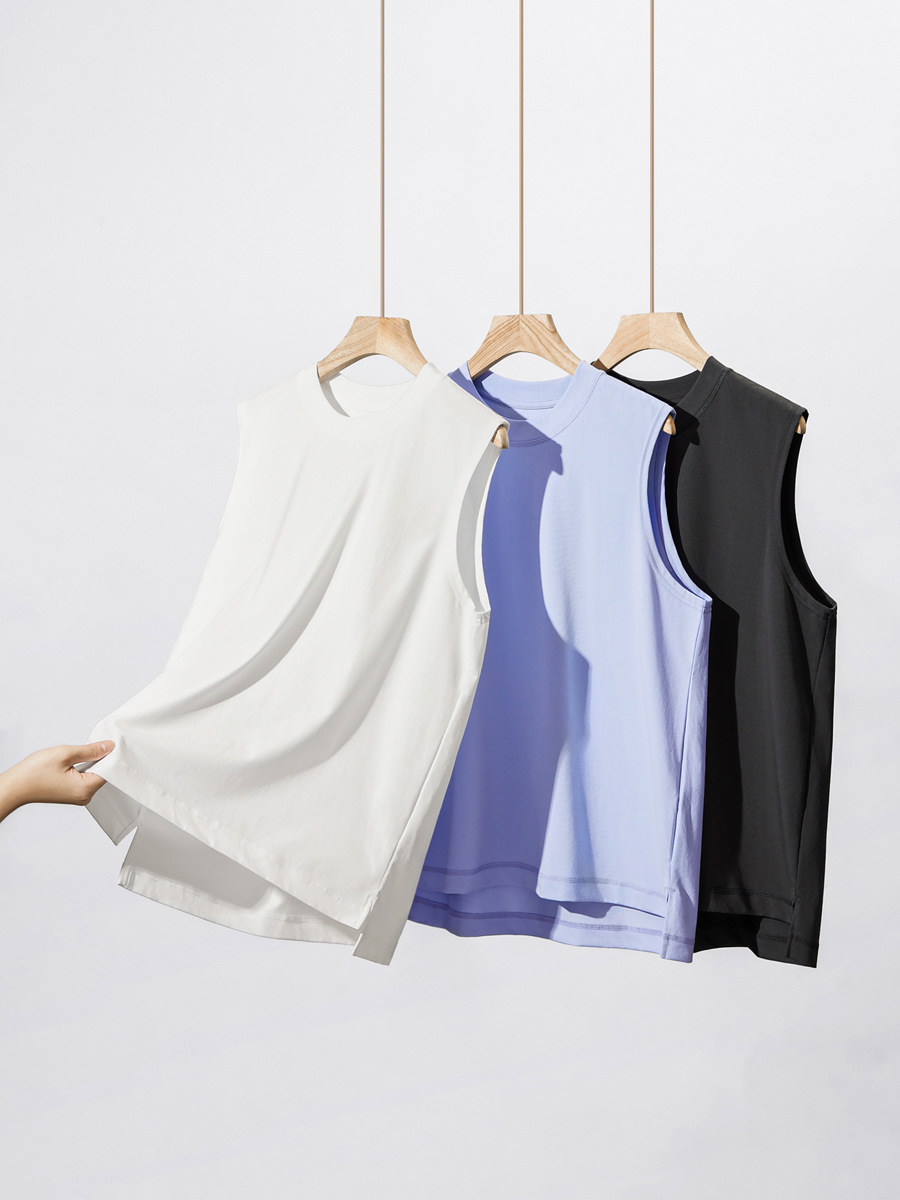 Men's Summer Ice-Feel Cotton Seamless Tank Top - Loose White Sleeveless Shirt, Breathable Sweatshirt for Sports & Fitness -81B