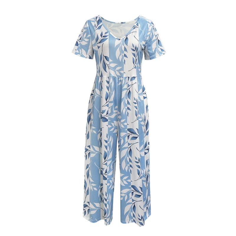 Summer Ready Milk Silk Flared Jumpsuit for Ladies with Flowery Pattern Comfortable Casual Outfit for Vacations-CF52755