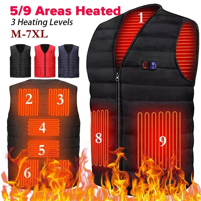 Men's Vests 5/9 Area Heated V Neck Vest Men Women Autumn Winter Smart Heating Cotton Vest Outdoor Flexible Thermal Winter Warm Jacket M-7XL 23102