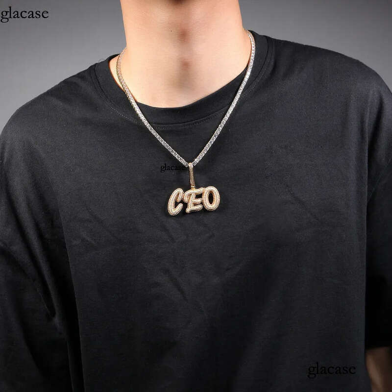 Custom Letters Name Pendant Necklace Charm Bling Iced Out Zircon Real Gold Plated For Men Women Jewelry