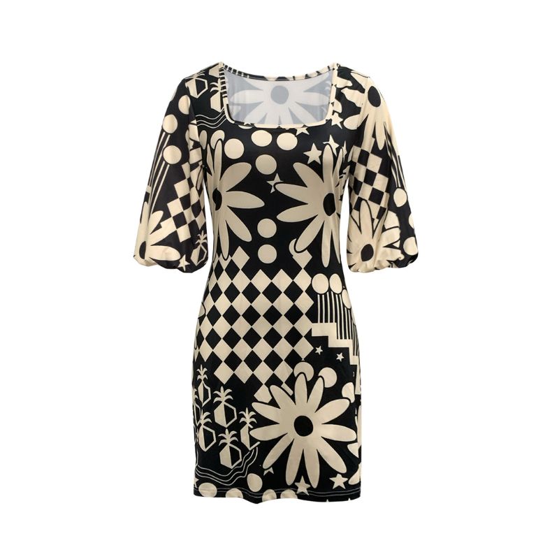 Women's Spring Summer Fashion Vacation Floral Printed Square Neck Midi Dress, Milk Silk Casual Dress-CF52807