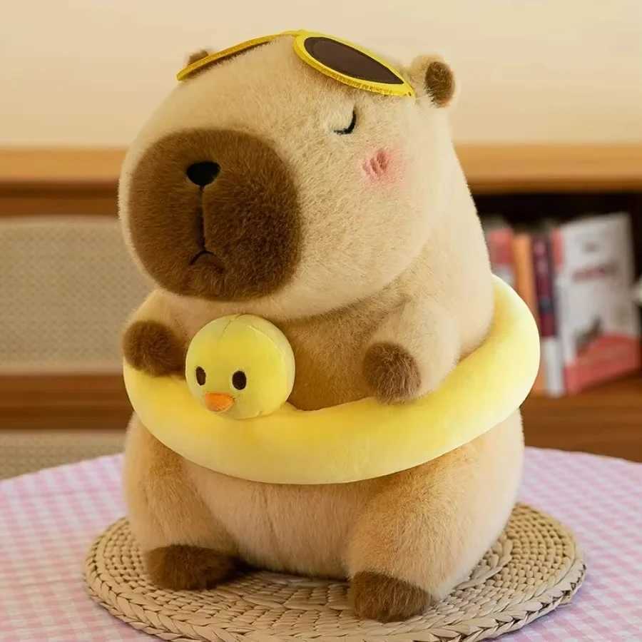Children Yellow Duck Swim Ring Capybara Plush Toy Cute Simulation Beachwear Capibara Kawaii Stuffed Animal Birthday Travel Gift C250925