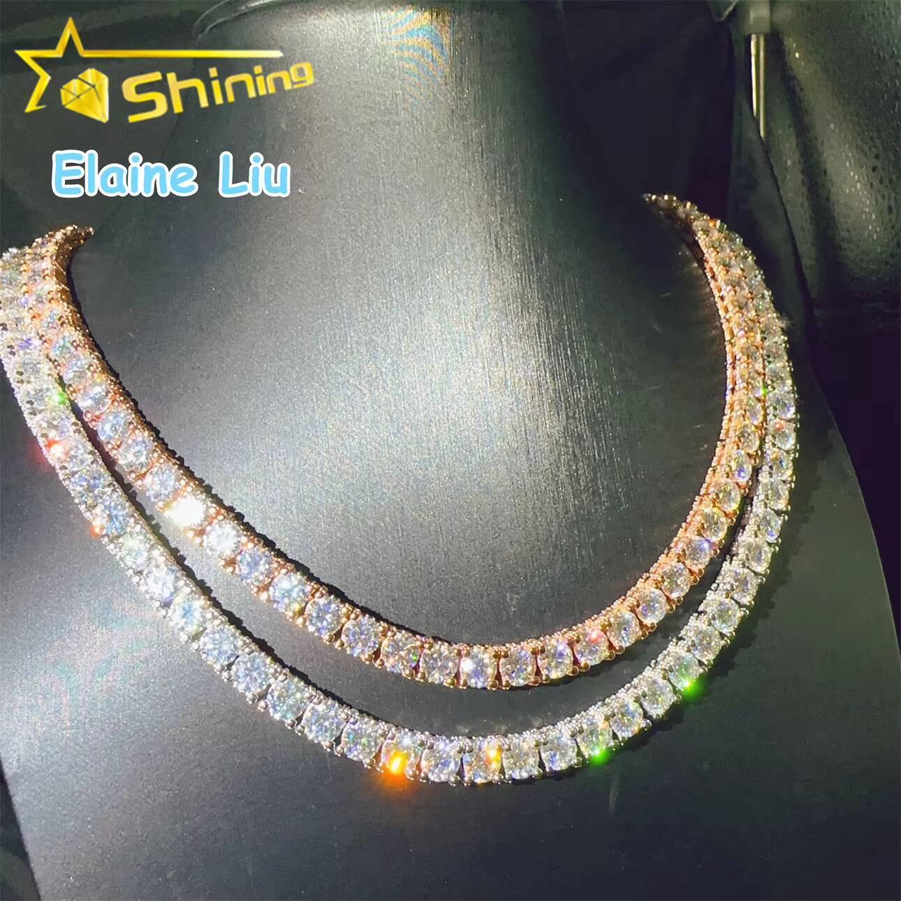 Hip Hop Jewelry Customized Trend Vvs Diamond Tennis Bracelet Silver 925 Vvs Moissanite Iced Out Moissanite Diamond Tennis Chain Necklace