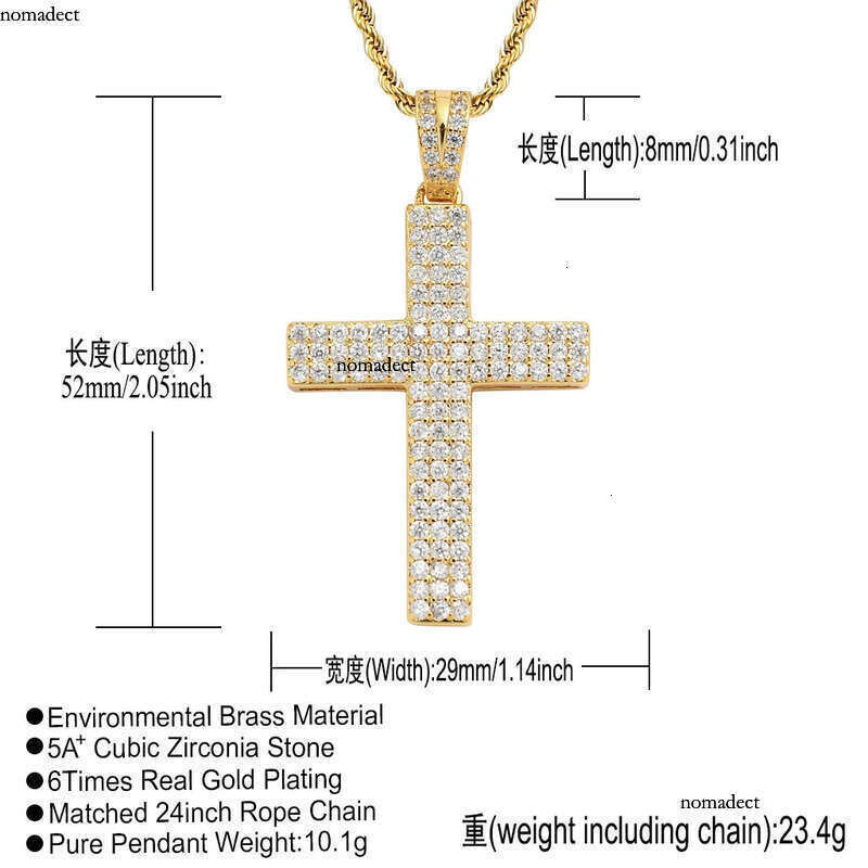 Sier Dia Cross Necklace Mens Gold Necklaces Iced Out Pendant Hip Hop Jewelry 1b