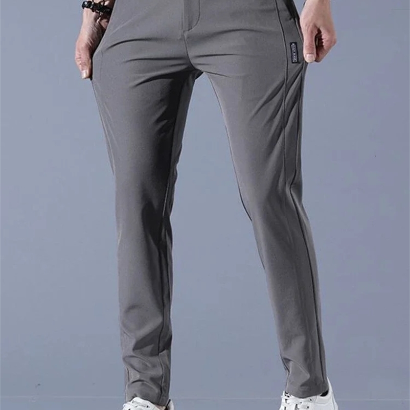 Pants Men Summer Ice Silk Casual Pants Men Straight Loose Elastic Thin Style Quick Dry Youth Sports Breathable Pants 240530