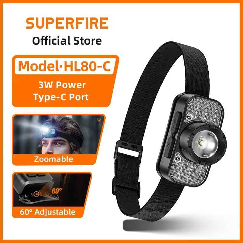 SUPERFIRE HL80 C Powerful LED Headlamp USB C Rechargeable Sensor EDC Headlight 5 Modes Portable Fishing Camping Head Flashlight J250925