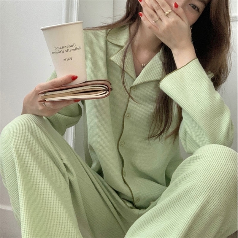 Women's Sleepwear QWEEK Plaid Home Clothes Korean Room Wear Women's Pajamas Casual Leisure Pijamas Feminino Trouser Suits Autumn 2 Piece Set