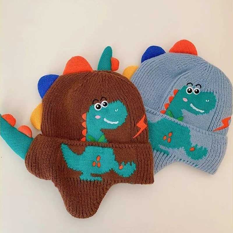 Winter Warm Baby Ear Protection Hat 3D Dinosaur Kids Earmuffs Cap Cartoon Toddler Woolen Knitted Hats 26 Years Children Beanies L2509254IJI