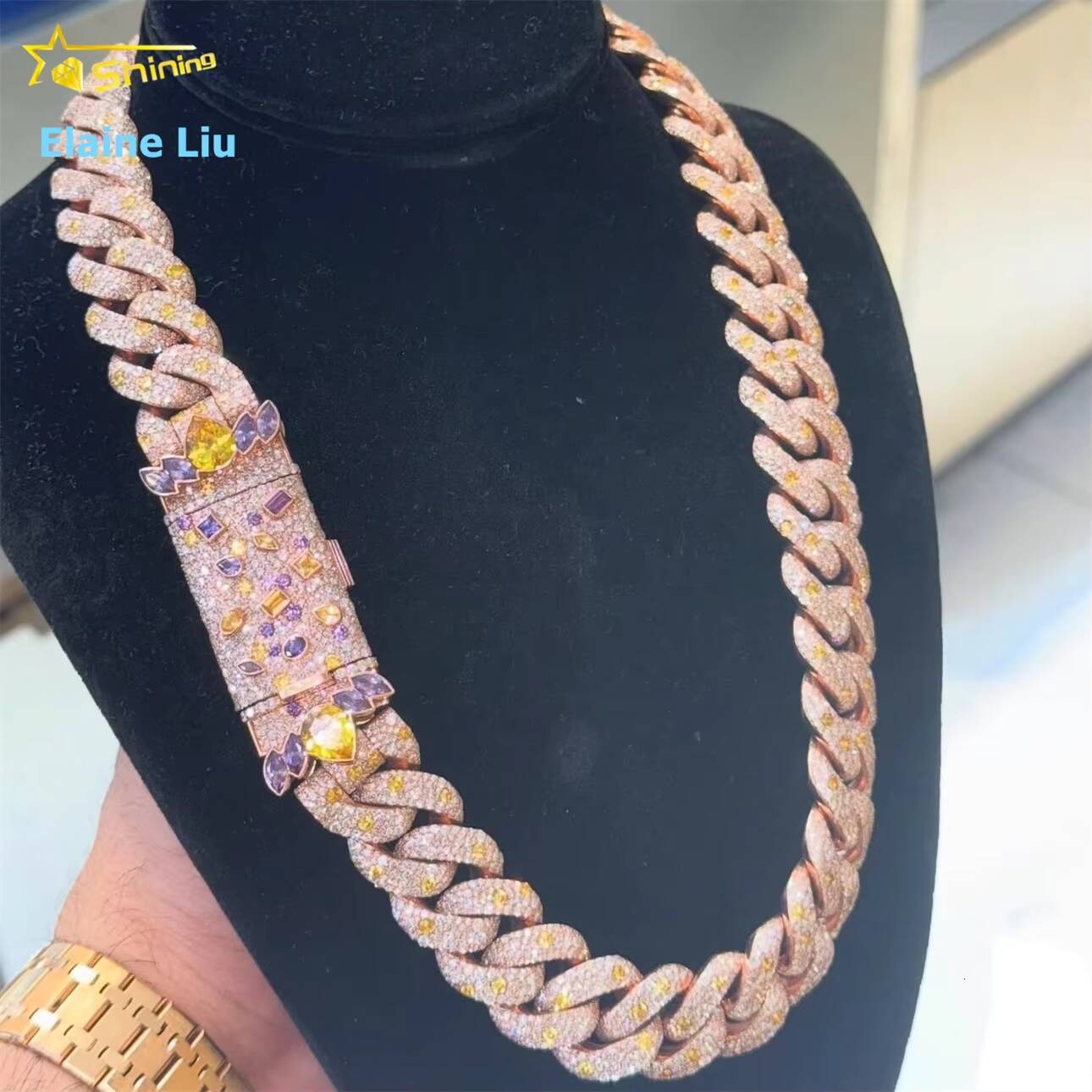 Iced Out Customized Trend Moissanite Hip Hop Jewelry 20MM VVS Moissanite Diamond 925 Sterling Silver Miami Cuban Link Chain Necklace