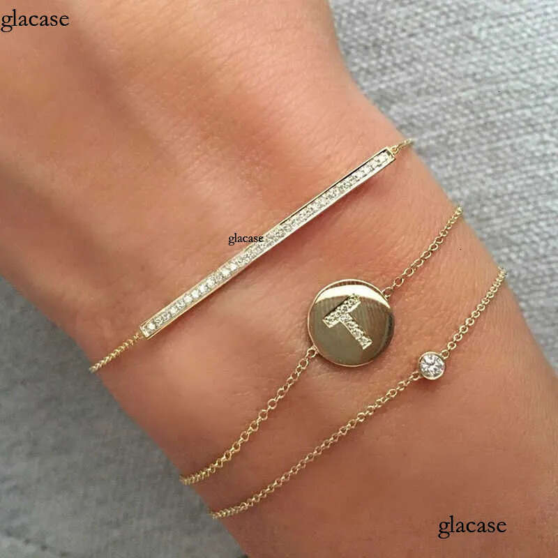 GB17 RINNTIN 14K Solid Yellow Gold Lobster Clasp Strand Cut Cable Chain Solitaire Bezel Set Moissanite Dia Bracelet