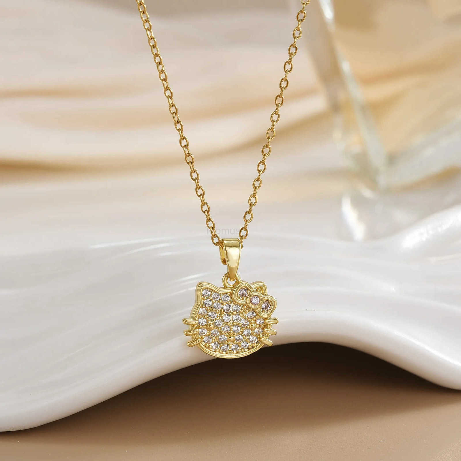 Sanrio Stainless Steel Chain Cute Zircon Hello Kitty Pendant Necklaces for Women Girls Shiny Charm Jewelry Accessories Gifts L250925