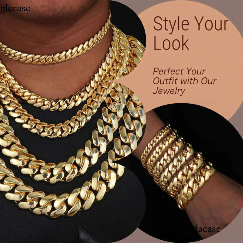 Wholesale Hip Hop Jewelry 14K Real Gold Plated Heavy Solid Miami Cuban Link Chain Necklace for Men