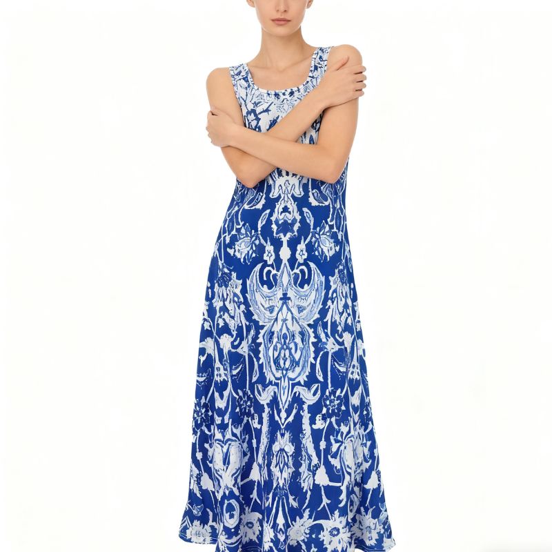 Elegant Womens Print Sleeveless Maxi Dress Luxurious Milk Silk Fabric for Summer Vacations-CF43728