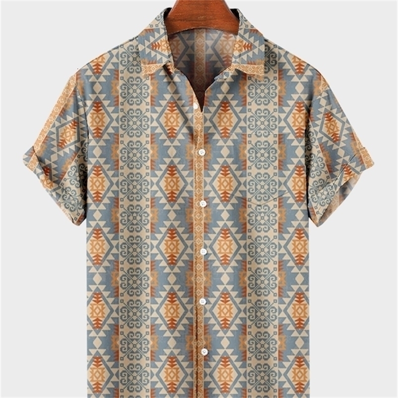 Men's Casual Shirts Harajuku y2k hombre street tops men's trendy digital print casual fashion trend prismatic pattern button up shirt 4 2305