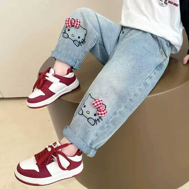 Sanrio Autumn Kawaii Hello Kitty Cute Cartoon Children Jeans Student Comfortable Warm Pants Loose Pants Birthday Gift for Kids L250925