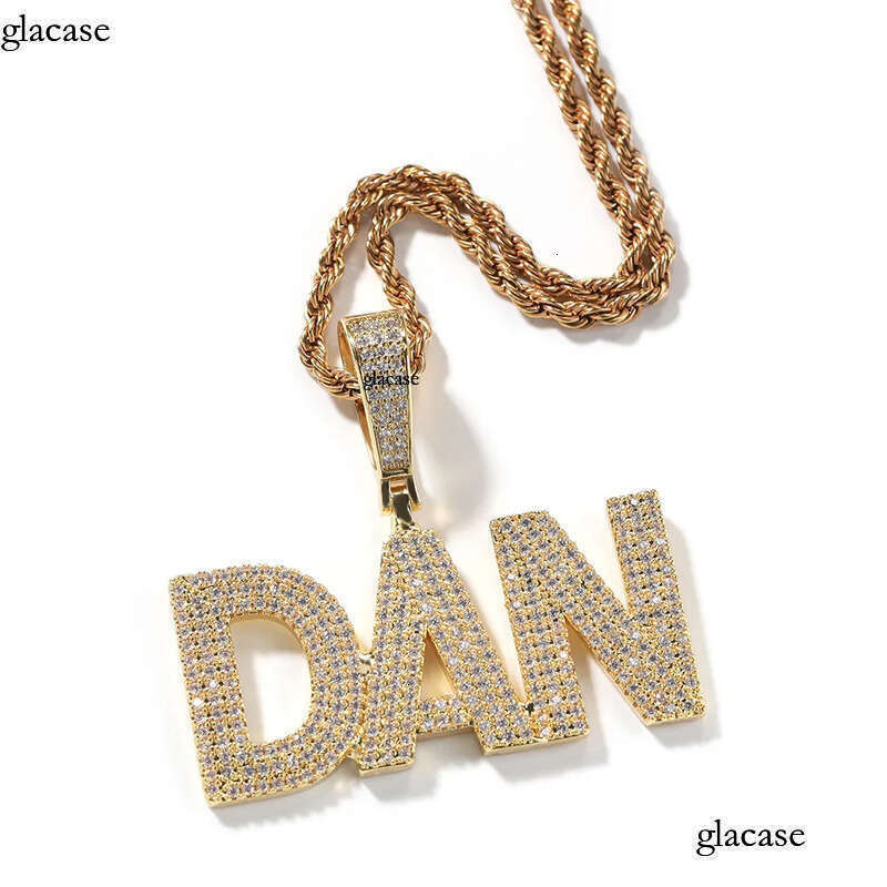Hip Hop Custom A-Z Letters 0-9 Numbers Pendant Necklace 3 Rows 5A Zircons Men Women Jewelry Gift