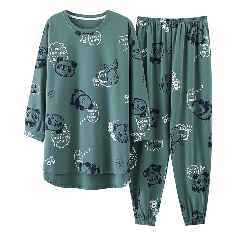 Women's Sleepwear Big Size M-5XL Spring Knitted Cotton Pijamas Two Piece Set Long Sleeved Women Pyjamas Ladies Sleepwear Cute Cartoon Pijamas 230