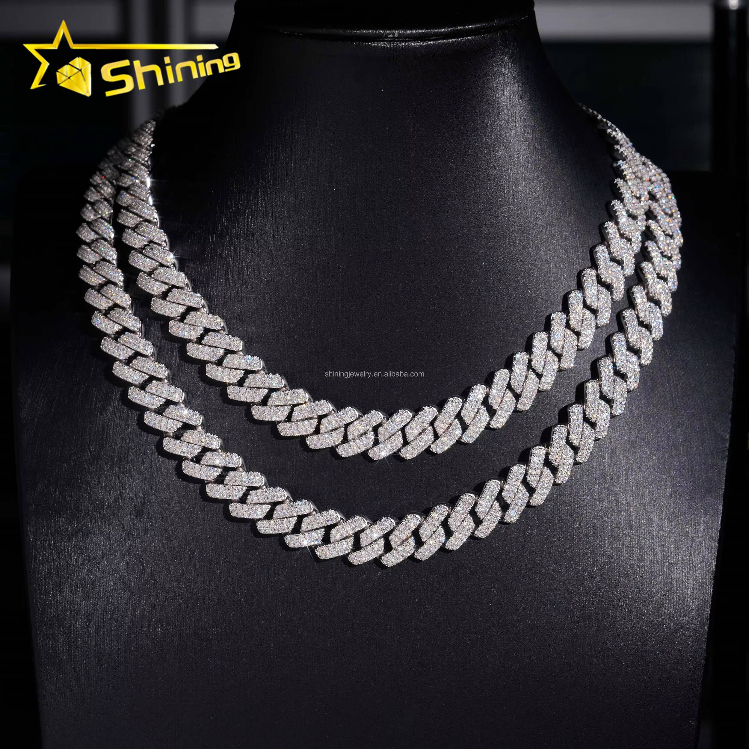 Buss Down Rapper Fire Jewelry Hot Selling GRA Certificate 14mm 2Rows Iced Out Moissanite S925 Hip Hop Miami Cuban Link Chain Man