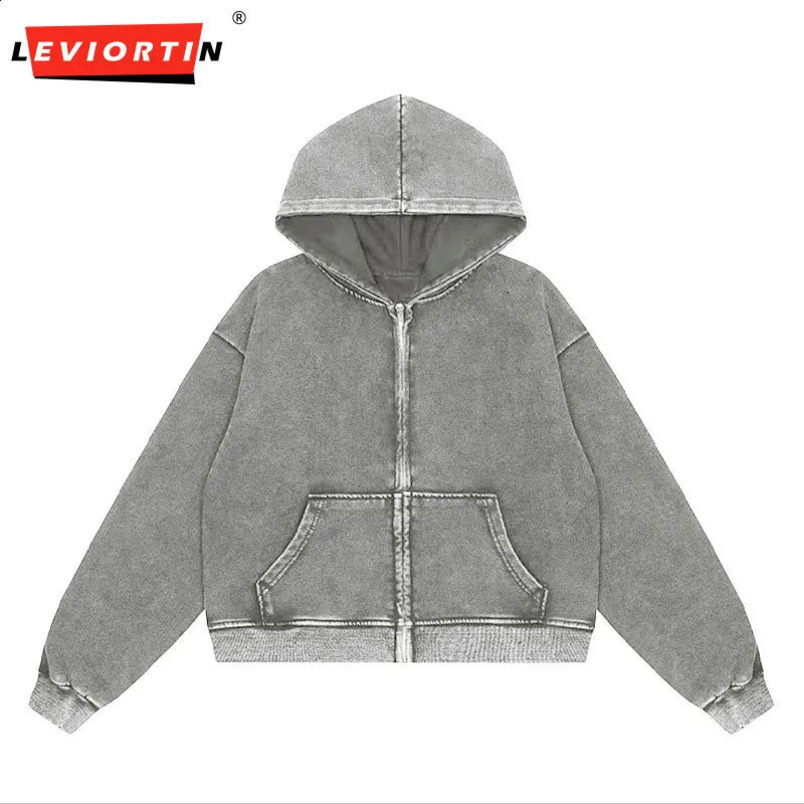 Retro mens heavy-duty 350gsm zipper hooded jacket streetwear unisex loose washable cotton hooded sweater jacket hip-hop jacket 240906