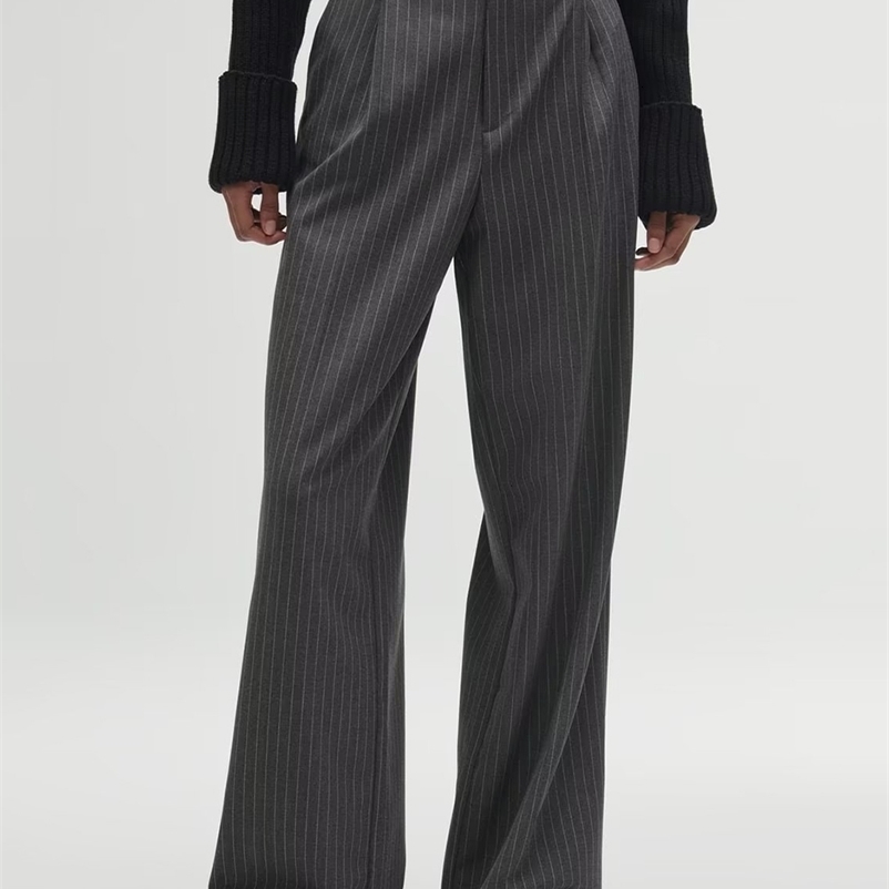 Women's Pants Capris Wixra Women Casual Pants Zipper High Waist Package Striped Office Lady Stylish Loose Straight Trousers 230413