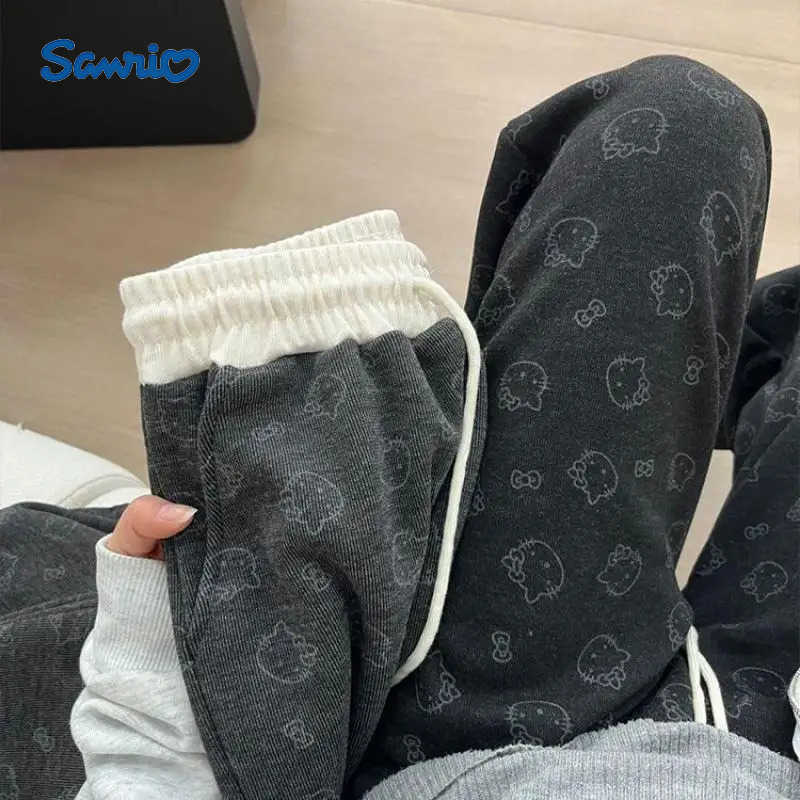 Sanrio Hello Kittys Print Loose Casual Wide Leg Pants Women Summer Fashion Straight Tube Lazy Leisure Comfortable Trousers L250925