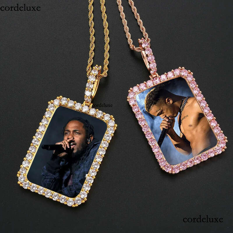 Custom Photos Necklace Fashion Gold Plated Square Memory Iced Out Pendant Mens Hip Hop Necklaces Jewelry 1f