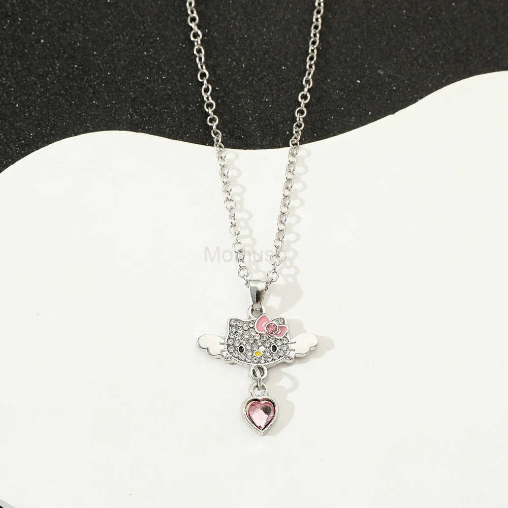 Sanrio Sanrio Hello Kitty Necklace Angel Wings Heart Crystal Pendant Necklace Accessories Womens Holiday Gift L250925