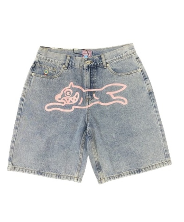 Men's Denim Shorts Hip Hop Style American High Street Trendy Casual Pants Personalized Y2K Dog Printed Three-quarter Pants Sports Streetwear