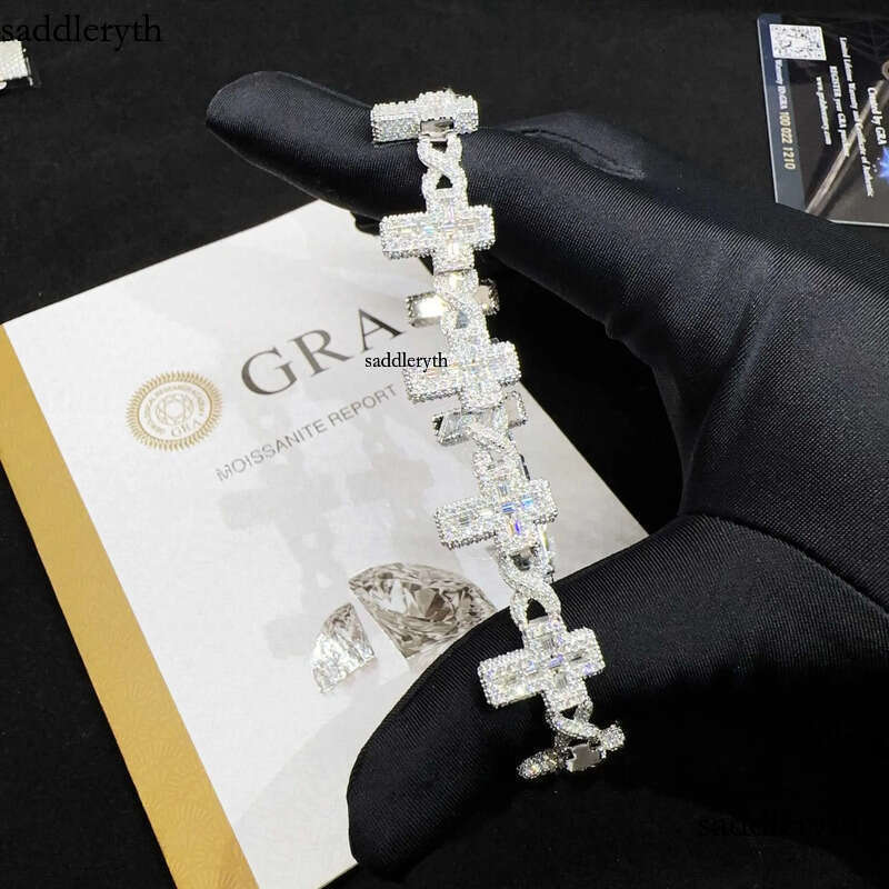 Wholesale price lab dia sier vvs moissanite iced out hip hop jewelry necklace k chain tennis cuban bracelet m e7