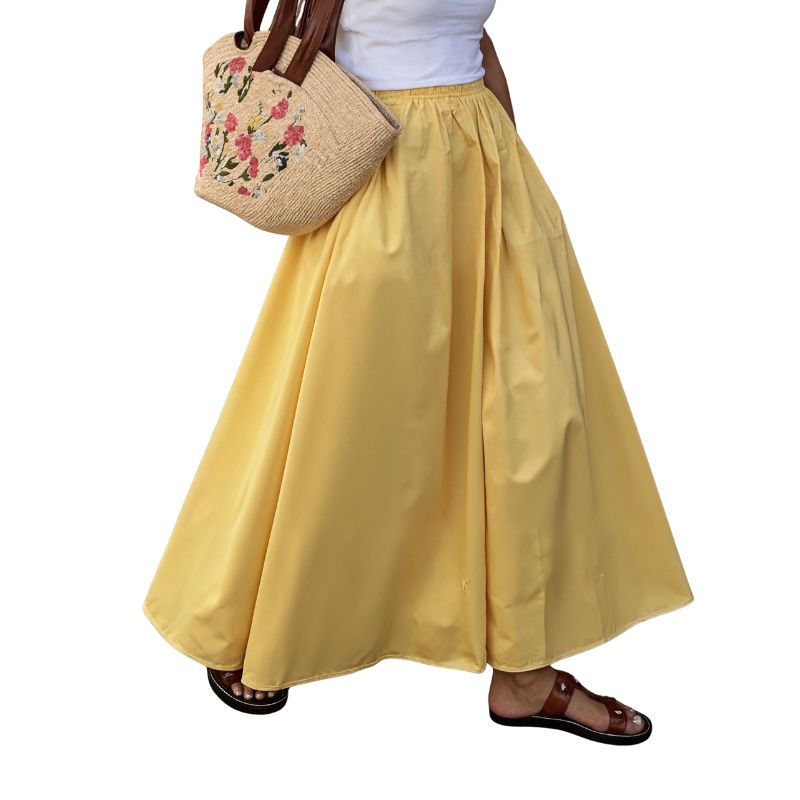 Women's Spring & Summer Elegant Casual A - Line Maxi Skirt, Milk Silk Versatile Outdoor Wear Midi Skirt-CF52703