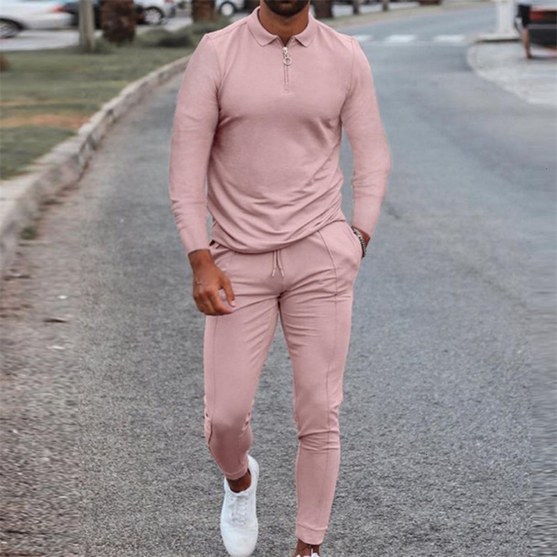 Men's Tracksuits Men's track and field clothing Spring and autumn sportswear 2-piece long sleeved polo shirtpants solid sportswear 230408