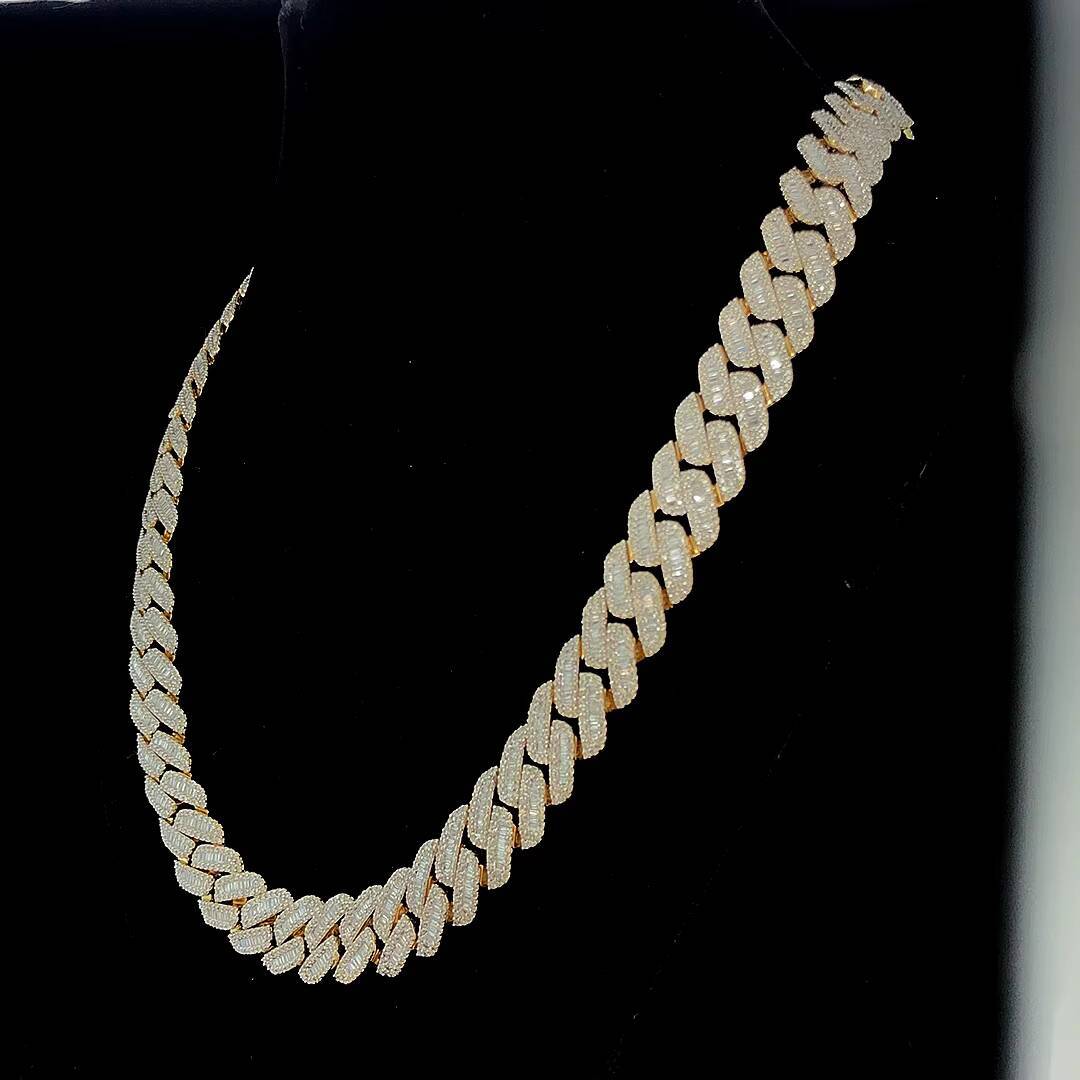 trend 14mm Iced Prong Cuban Link Chain Silver Plated Brass Hip Hop Necklace Womens Fine Jewelry for Party Occasions