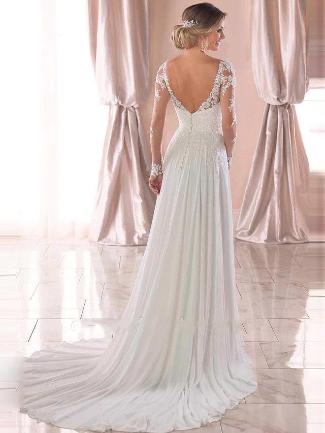 Summer Bohemian Wedding Dresses A Line Sheer Long Sleeves V Neck Appliques Lace Chiffon Bridal Gowns Beach Garden Robes de mariage BC4948 - view 4