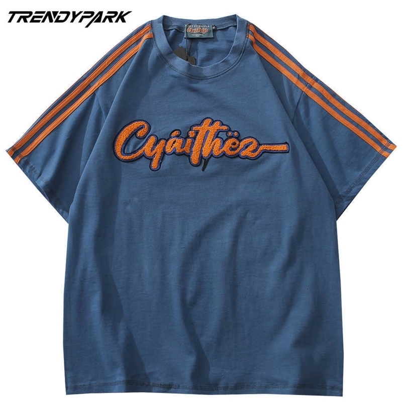 T-shirt Men Towel Embroidery Letters Summer Short Sleeve Oversized Cotton Casual Harajuku Streetwear Top Tshirts Clothing 210601
