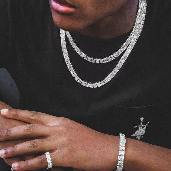 Mens Womens Moissanite Jewelry 3mm5mm Necklace VVS 925 Sterling Silver Tennis Chains with Gold Plating Claw Setting for Gifts