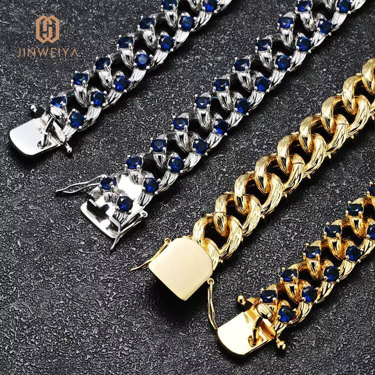 JWY 925 Sterling Silver D Color VVS1 Round White Moissanite Hip Hop Tennis Necklace Rhodium Plated Link Chain for Wedding or Gift