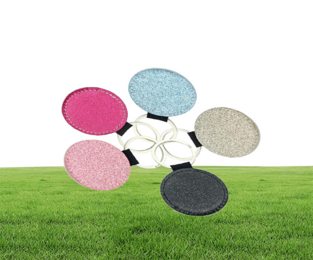 PU Leather Sublimation Keychain Home Blanks Heat Transfer Round Shape Glitter Backside Keyring DIY Gift1207667