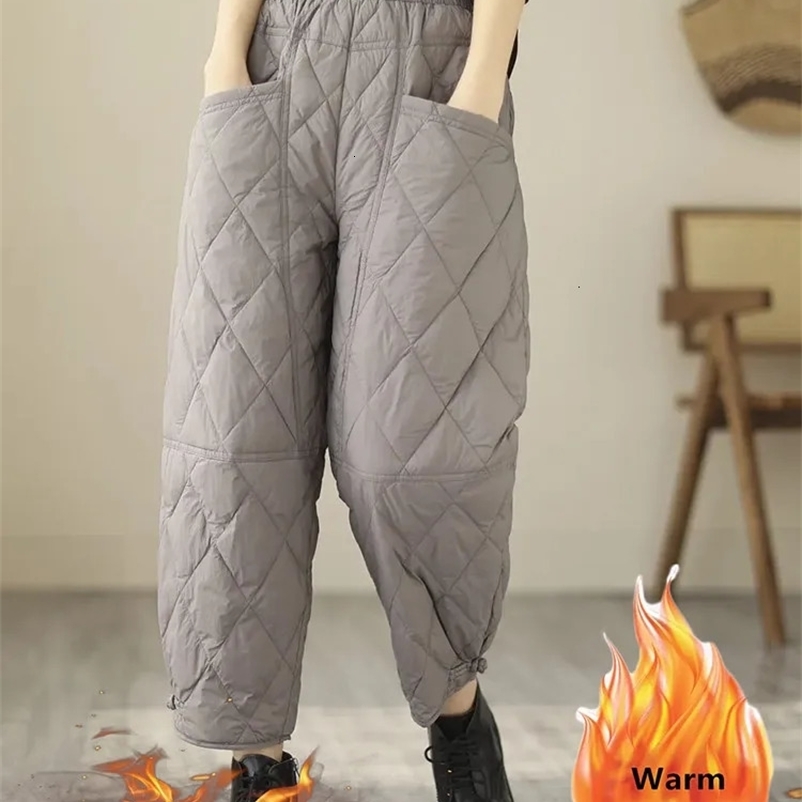 Women's Pants Capris Thicken Down Cotton Wide Leg Pants Womens Warm Casual Pantalones Vintage High Waist Baggy Snow Straight Sweatpants 231025