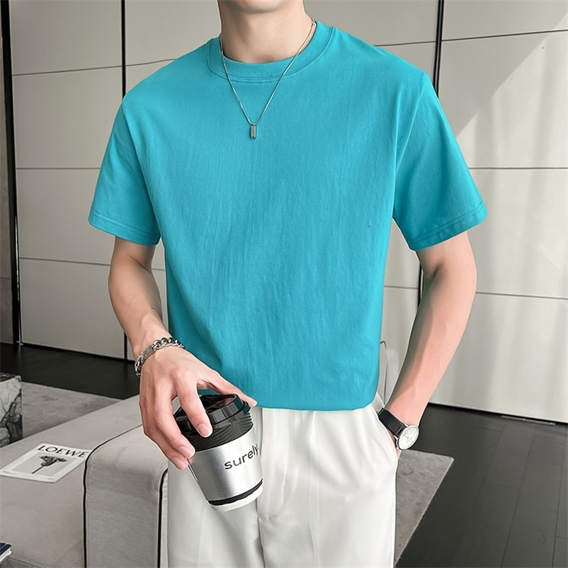 Men's T-Shirts Candy Color Men's Summer Round Neck T-shirt Fashion Cotton Short Sleeve Casual Simple Solid Tees Tops Streetwear 12color Homm
